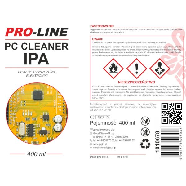PC CLEANER IPA płyn do czyszczenia elektroniki PRO-LINE spray 400ml - obrazek 2