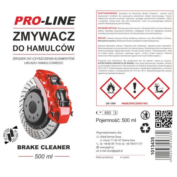 Zmywacz środek do czyszczenia hamulców i układów hamulcowych PRO-LINE spray 500 ml - obrazek 2