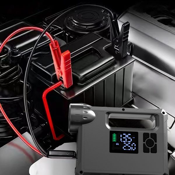 4w1 Rozruch auta Jump Starter + powerbank 8000mAh + kompresor + latarka LED - czarny - obrazek 10