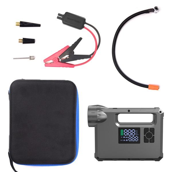 4w1 Rozruch auta Jump Starter + powerbank 8000mAh + kompresor + latarka LED - czarny - obrazek 9