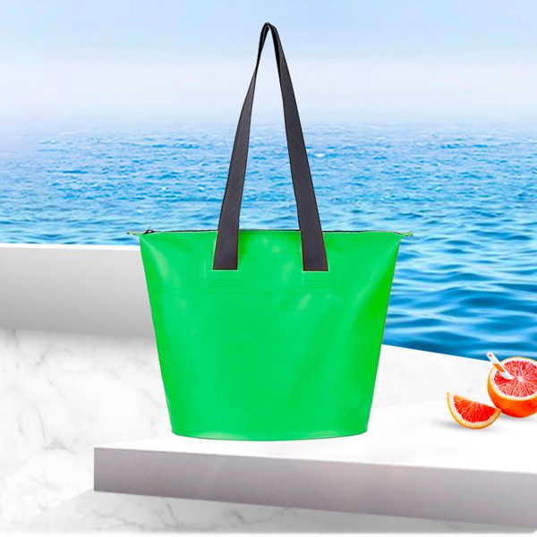 Torba plażowa wodoodporna PVC z paskiem na ramię 11L - zielona - obrazek 5