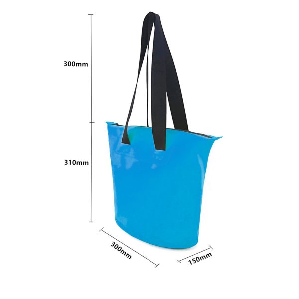 Torba plażowa wodoodporna PVC z paskiem na ramię 11L - niebieska - obrazek 3