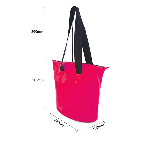 Torba plażowa wodoodporna PVC z paskiem na ramię 11L - różowa - obrazek 2
