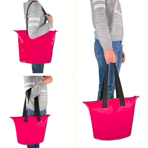 Torba plażowa wodoodporna PVC z paskiem na ramię 11L - różowa - obrazek 4