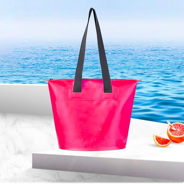 Torba plażowa wodoodporna PVC z paskiem na ramię 11L - różowa - obrazek 5