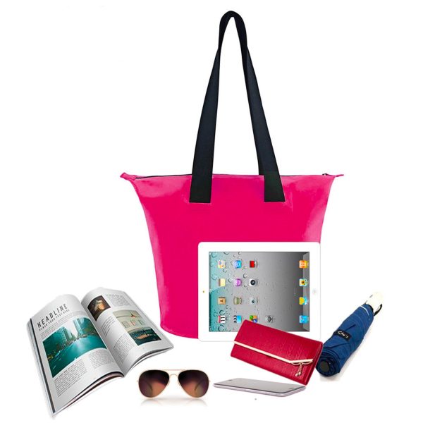 Torba plażowa wodoodporna PVC z paskiem na ramię 11L - różowa - obrazek 6