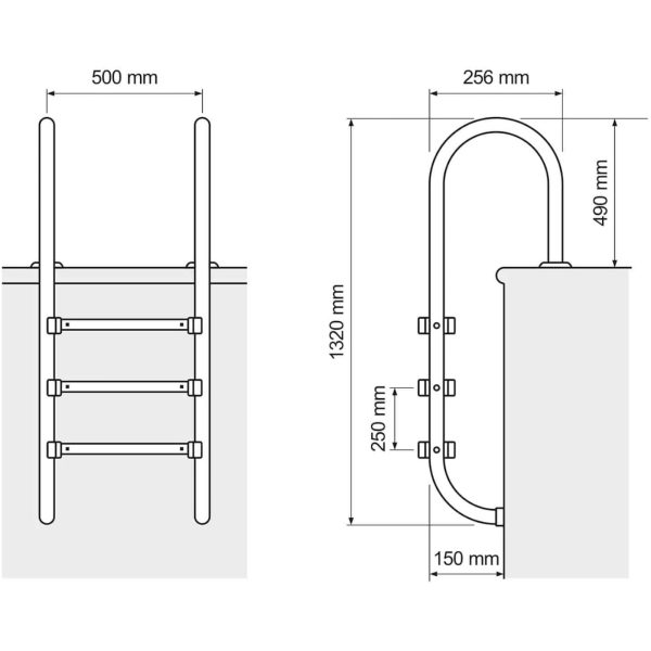 Drabinka do basenu ze stali nierdzewnej 3 stopnie 1320 mm - obrazek 7
