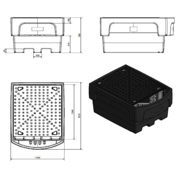 Wanna wychwytowa podstawa pod 1 zbiornik IBC 1100L plastikowa PE CEMO 10950 - obrazek 4