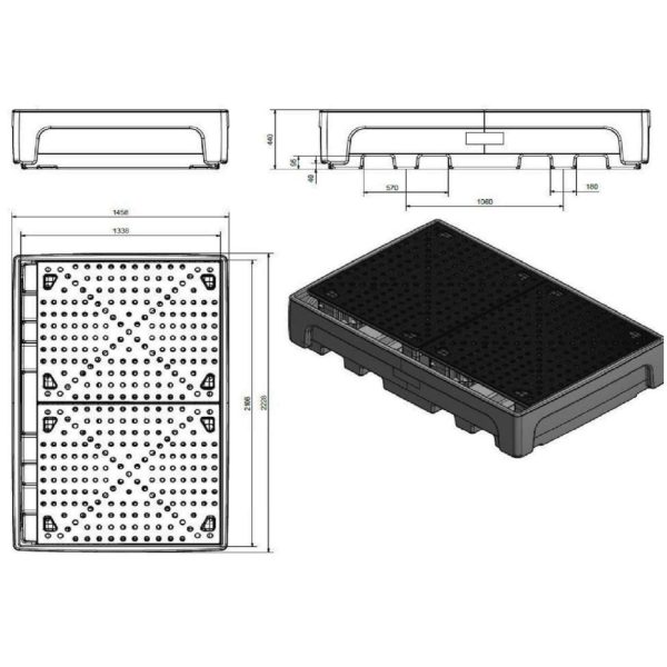 Wanna wychwytowa podstawa pod 2 zbiorniki IBC 1100L plastikowa PE CEMO 10952 - obrazek 3