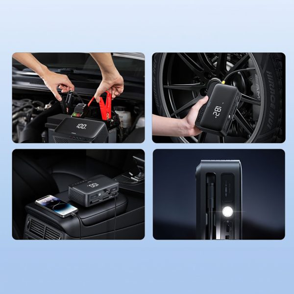 4w1 Jump starter 600A z latarką powerbankiem 6000mAh kompresorem Super Energy - czarny - obrazek 10