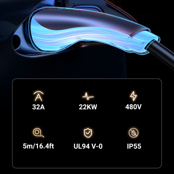 Kabel przewód CCS2 do ładowania samochodu elektrycznego 480V 32A 22kW 5m - czarny - obrazek 4
