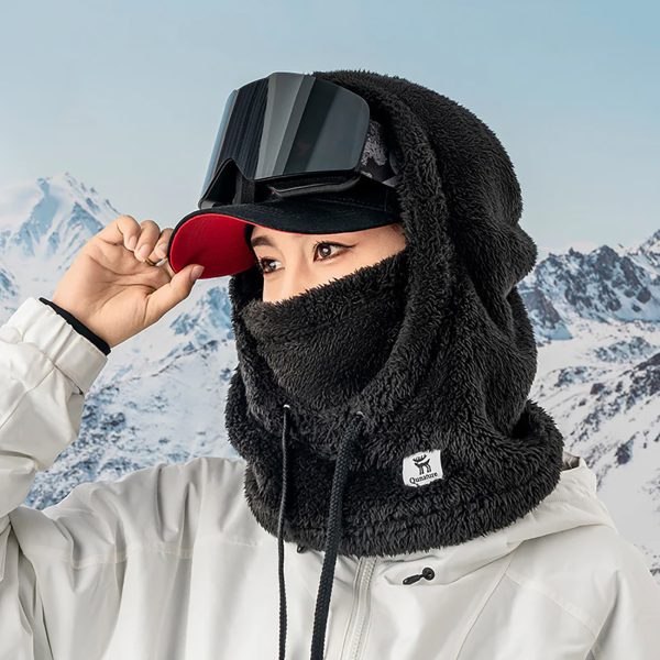 Ciepła kominiarka z futerka zimowa narciarska Arctic Velvet rozmiar L - czarna - obrazek 4