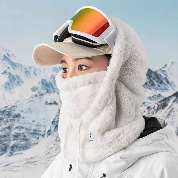 Ciepła kominiarka z futerka zimowa narciarska Arctic Velvet rozmiar L - biała - obrazek 3