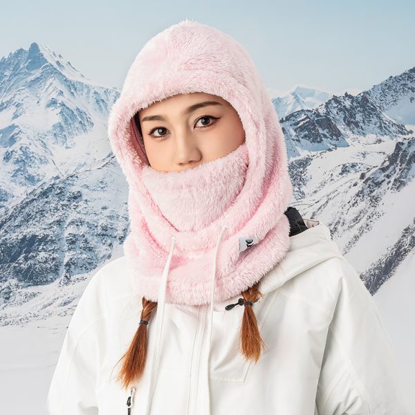 Ciepła kominiarka z futerka zimowa narciarska Arctic Velvet rozmiar M - różowa - obrazek 3