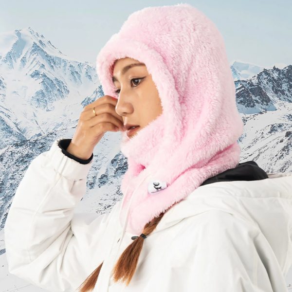 Ciepła kominiarka z futerka zimowa narciarska Arctic Velvet rozmiar L - różowa - obrazek 2