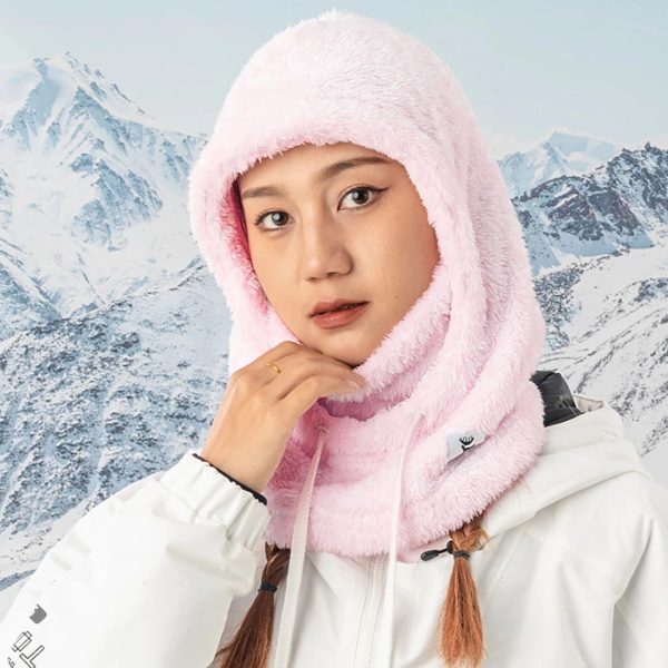 Ciepła kominiarka z futerka zimowa narciarska Arctic Velvet rozmiar L - różowa - obrazek 4