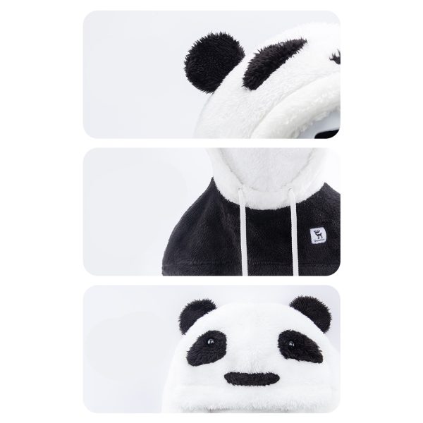 Ciepła kominiarka zimowa z futerka Panda dla dzieci i dorosłych rozmiar L - czarna/biała - obrazek 4