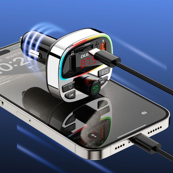 Transmiter samochodowy R2PRO+ z portami ładowania PD 25W Bluetooth 5.3 RGB - czarno-srebrny - obrazek 3