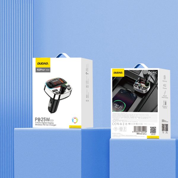 Transmiter samochodowy R2PRO+ z portami ładowania PD 25W Bluetooth 5.3 RGB - czarno-srebrny - obrazek 7