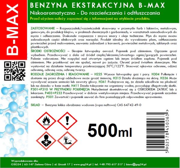 Benzyna ekstrakcyjna w aerozolu B-MAX Spray 500ML - obrazek 2