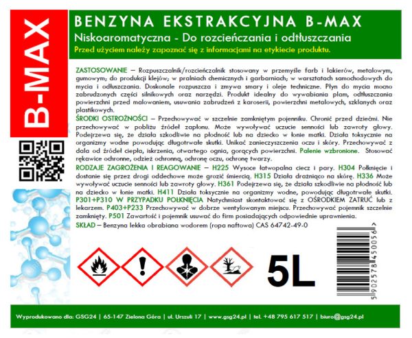 Benzyna ekstrakcyjna bezwonna B-MAX 5L - obrazek 2