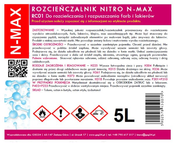 Rozcieńczalnik rozpuszczalnik NITRO RC-01 N-MAX 5L - obrazek 2