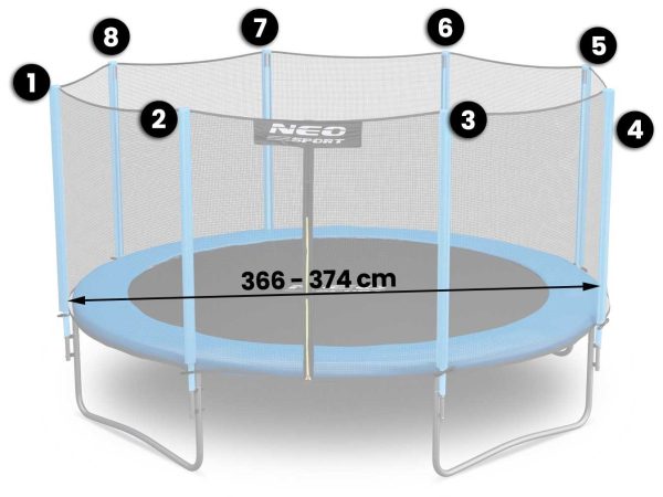 Siatka zewnętrzna do trampolin 374cm 12ft Neo-Sport - obrazek 2